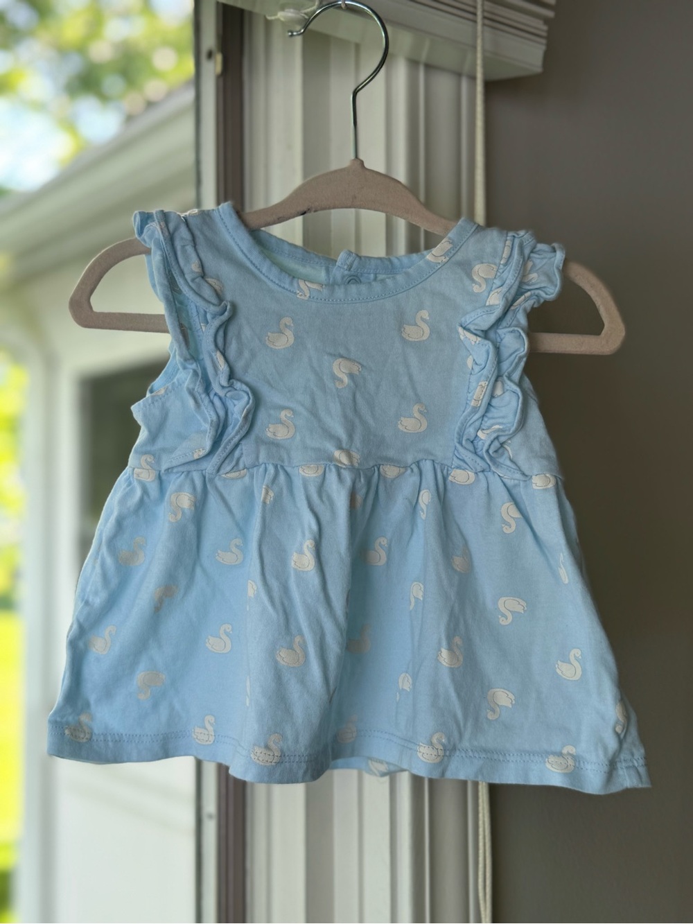 NWOT Carter's Baby Blue Swan Infant Ruffle Dress, 6M